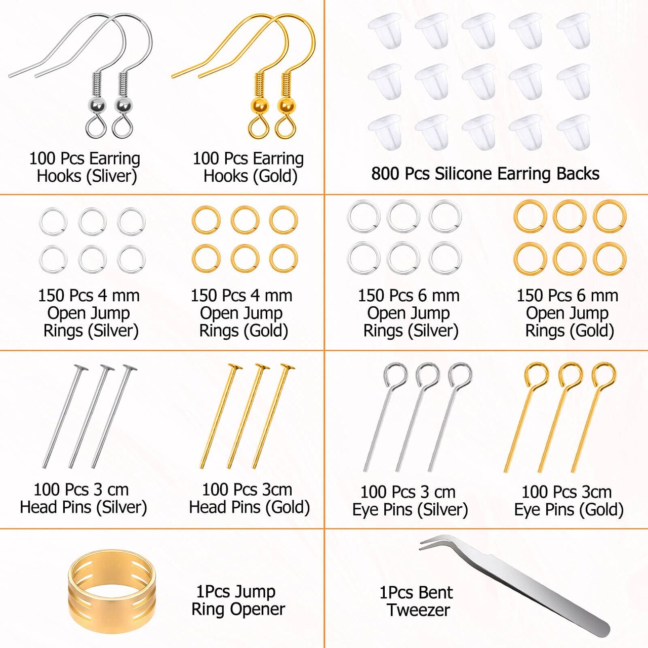2000 Pieces Hypoallergenic Earring Making Kit, Earring Making Supplies Kit with Hypoallergenic Hooks, Earring Findings, Backs, Pins Jump Rings for Jewelry Making Supplies
